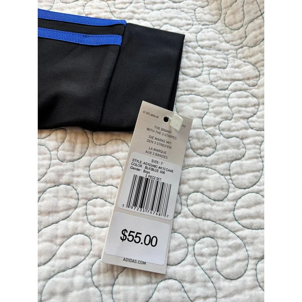 Adidas Boys Track Jacket Blue Black Colorblock Zip‎ Up Size 7